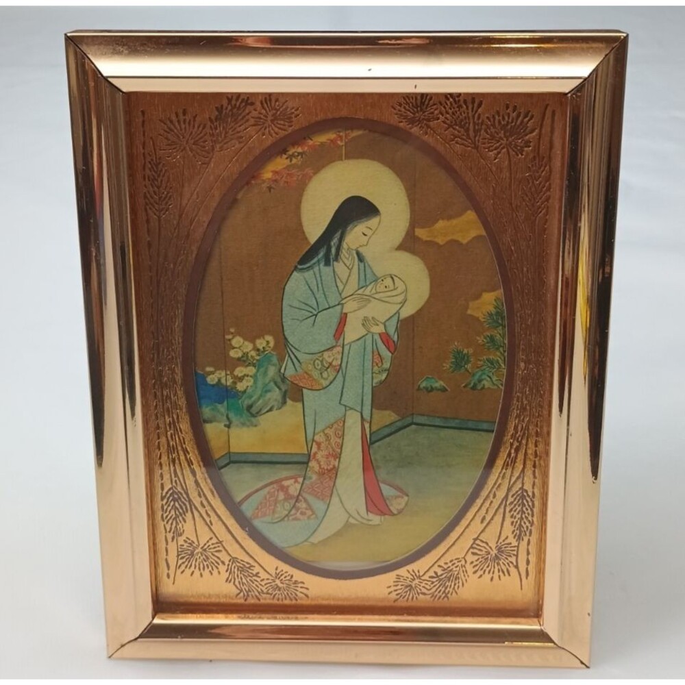 Vtg Japan Carmel Toyko No 52 Madonna & Child Oval Matte 9"x7" 60's MCM